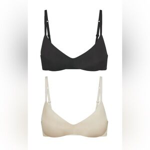 Skims Wireless Form Push-Up Plunge Bra Bundle Set Clay Beige & Onyx Black 34C